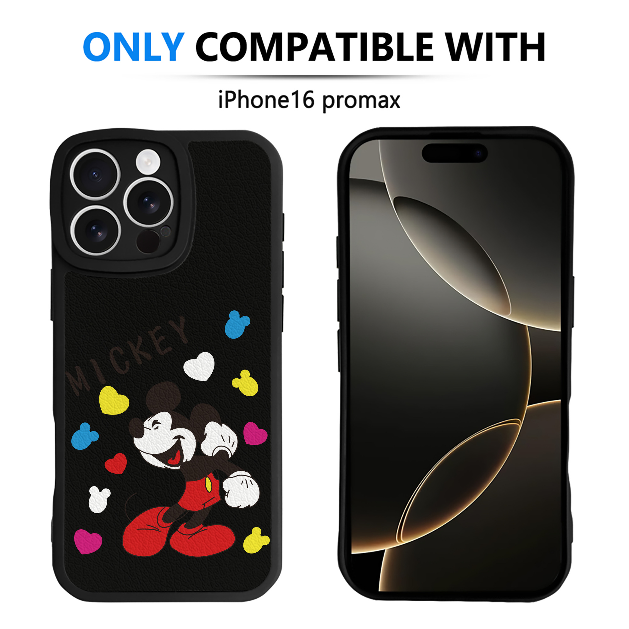 （画像用） ミッキーマウス Mickey Mouse 【iPhone 16シリーズ対応】シリコンスマホケース（レザー調） 材質：シリコン